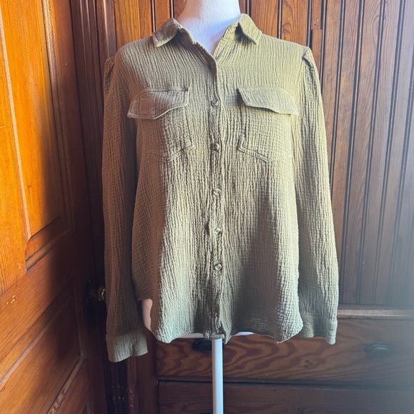 Grace + Karma Gauzy Cotton Button Down Top Size Large Soft 100% Cotton - Picture 1 of 9